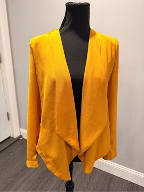 Love Tree Draped Open-Front Blazer in Mustard